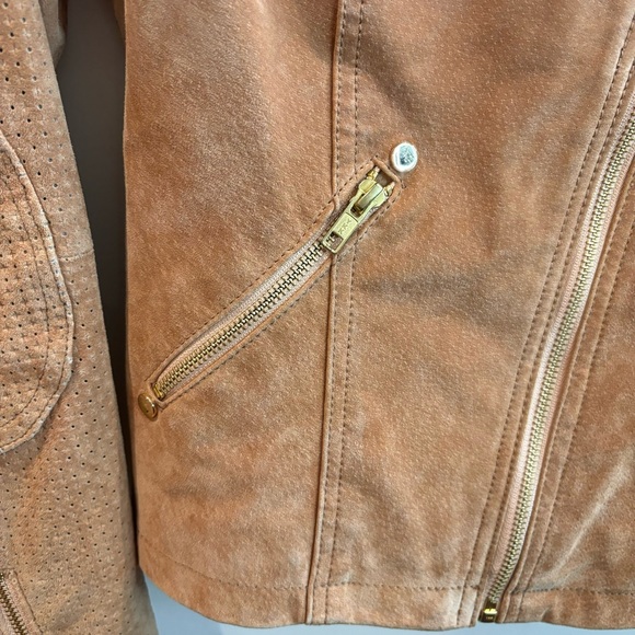 GOOSECRAFT Sz L Moto Style Jacket Biker 032 Suede Gold Hardware Leopard Lining - Picture 2 of 13